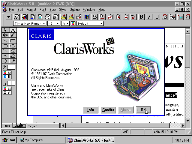 ClarisWorks 5 for Windows - About